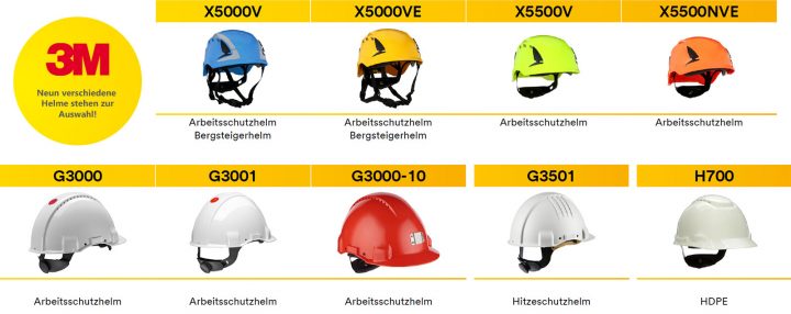 Modelle aus den Schutzhelm-Serien von 3M